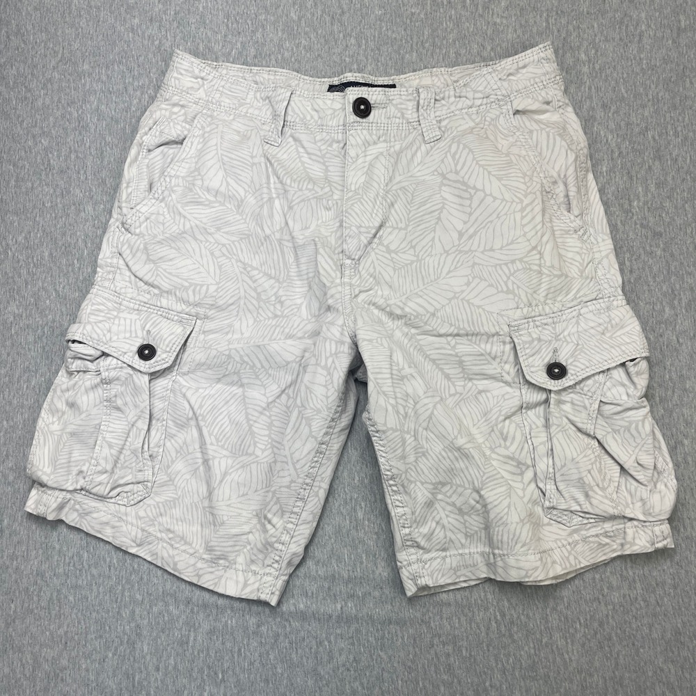 American Eagle Cargo Shorts Mens 32 Palm Leaf Grey White Tropical EUC